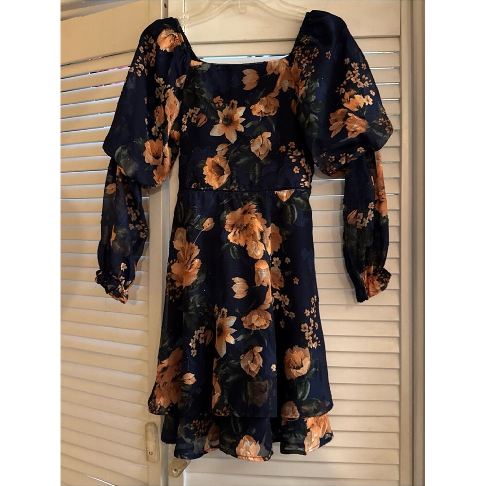 Xtraordinary Navy Dress with orange/brown Detail